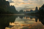 Li River and karst peaks at sunrise, Guilin, China Supply