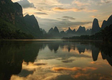 Li River and karst peaks at sunrise, Guilin, China Supply