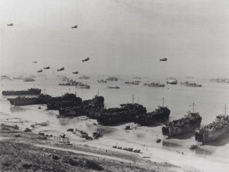 Barrage balloons and shipping at Omaha Beach during the Allied amphibious assault Cheap